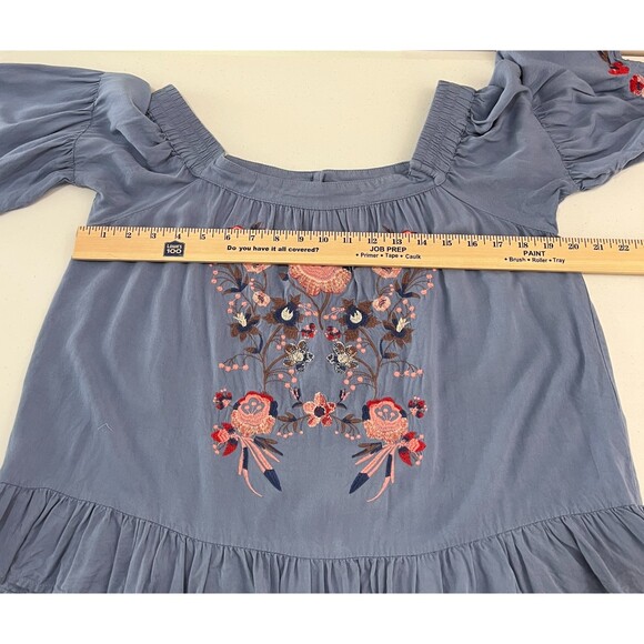 Umgee Blue Off Shoulder Embroidered Floral Ruffle Top - Women's M - Picture 6 of 9